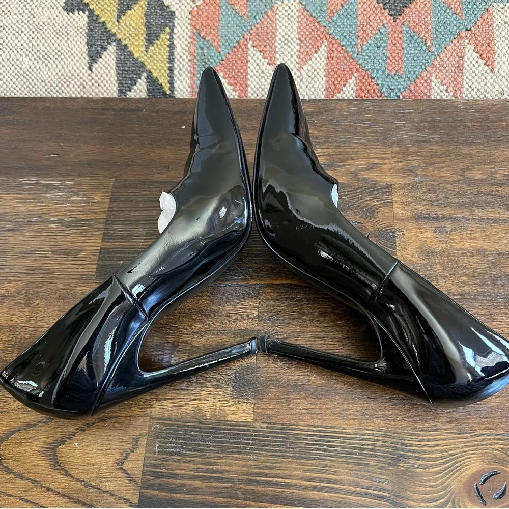 Balenciaga Slash Slanted Heel $675 Pointed Toe Patent Leather Pumps EU37.5